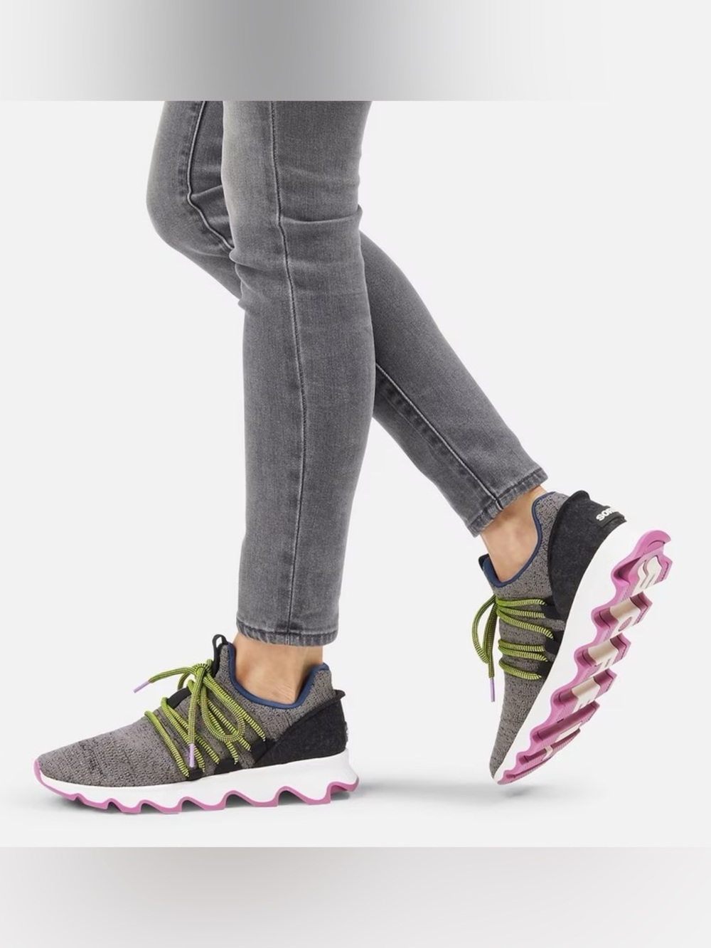 Sorel Anthropologie Quarry Grey Knit Kinetic Sneakers Shoes Yellow Laces 8.5